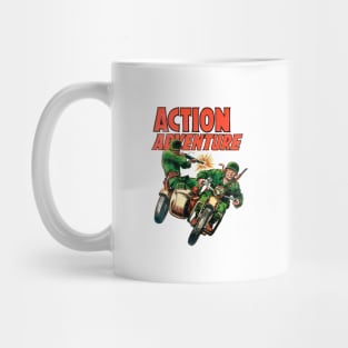 Retro Sidecar Motorcycle Soldiers Military Army Action 1955 Adventure Vintage Comic Book Cover Mug
